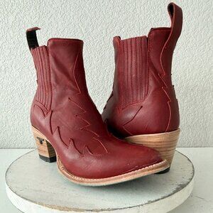 Lane CHELSEA Womens Cowboy Booties Western Red Short Ankle Boots Womens Size 8.5